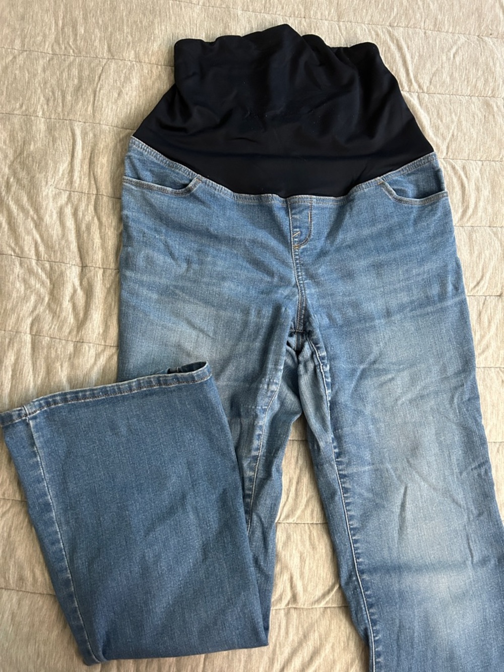 Maternity Blue Denim Jeans with Navy Over Belly Panel